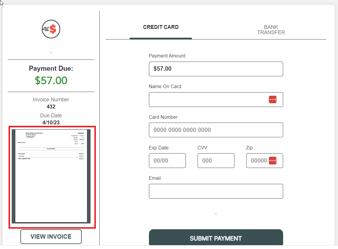 Custom Invoices in Payment Portal